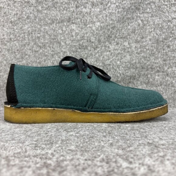 ✅Mens 11 Clarks Originals Desert Trek Green Felt Shoes Vegan Made Bank Robber